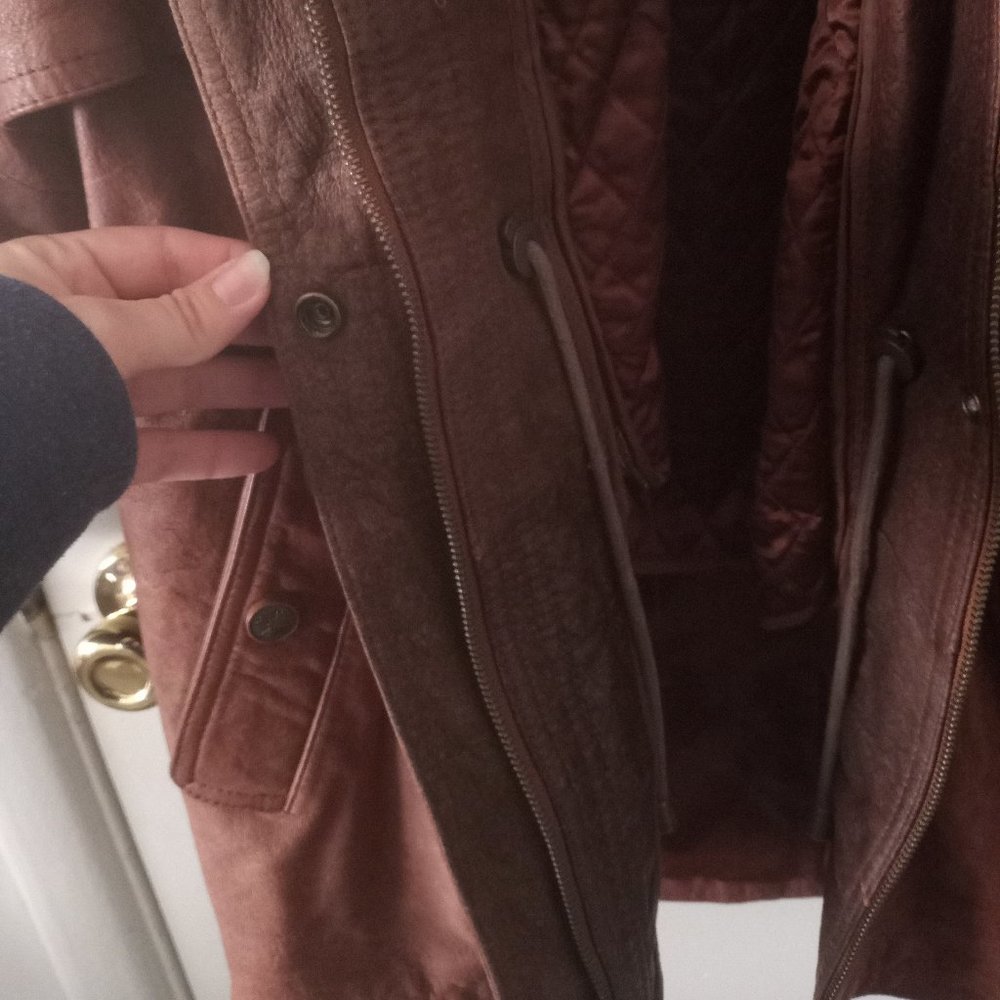 VTG Heavy Long Hooded Brown Leather Jacket - Picture 12 of 16